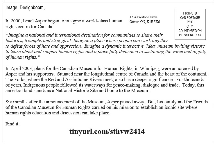 St Helen's Across Canada Postcard Canada 07-2 Winnipeg Museum for Human Rights v01 St Helen's Virtual Walk Across Canada - Canada - Winnipeg Museum for Human Rights