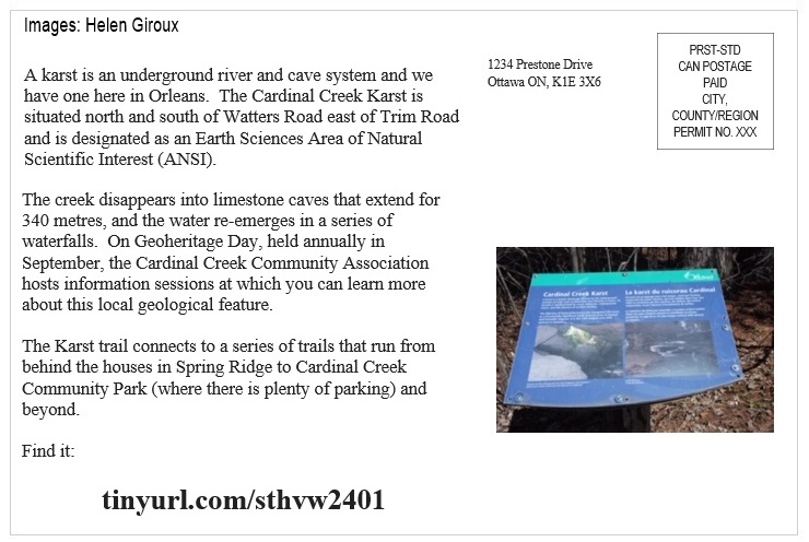 St Helen's Across Canada Postcard Ottawa 01-2 Cardinal Creek Karst v01 Cardinal Creek Karst