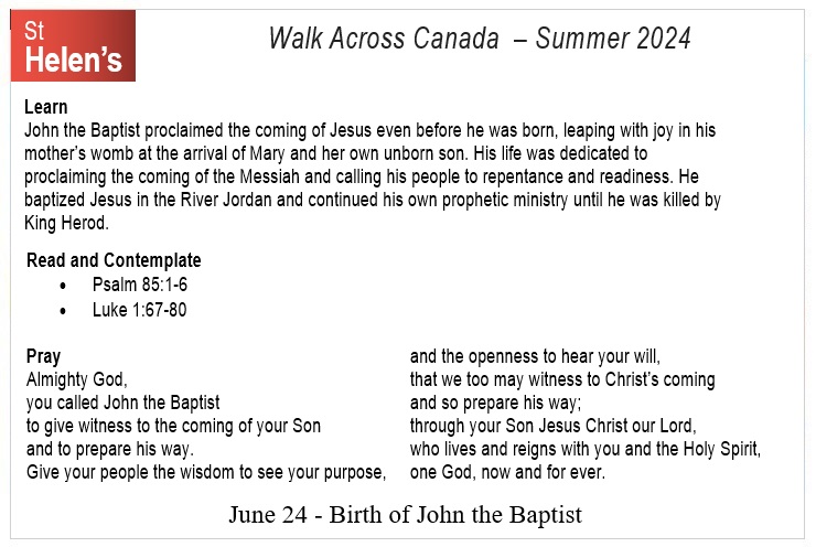 St Helen's Across Canada Postcard Prayers 01 Birth of John the Baptist v01 St Helen's Virtual Walk Across Canada - Prayers - June 24
