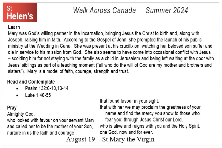 St Helen's Across Canada Postcard Prayers 09 St Mary the Virgin v01 St Helen's Virtual Walk Across Canada - Prayers - August 19