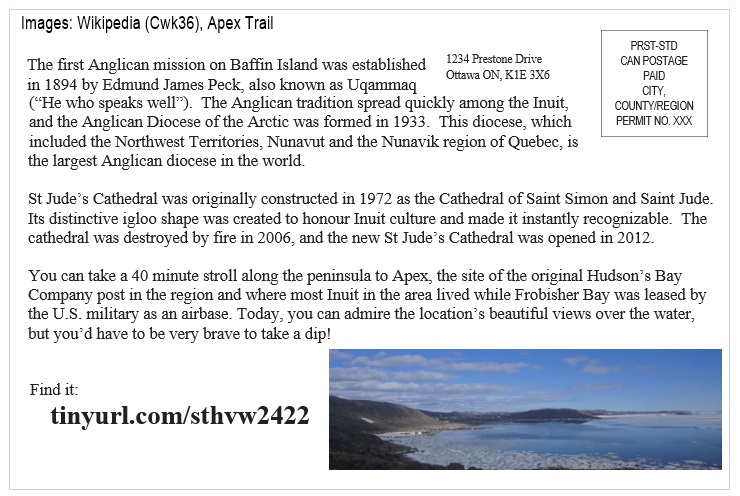 St Helen's Across Canada Postcard Canada 11-2 Cathedral of St Jude Iqaluit v01 St Helen's Virtual Walk Across Canada - Canada - Cathedral of St Jude, Iqaluit