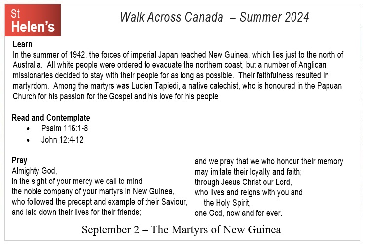 St Helen's Across Canada Postcard Prayers 11 The Martyrs of New Guinea v01 St Helen's Virtual Walk Across Canada - Prayers - September 2