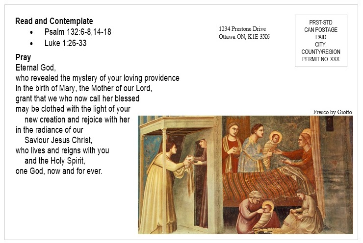 St Helen's Across Canada Postcard Prayers 12-2 The Nativity of the Blessed Virgin Mary v01 St Helen's Virtual Walk Across Canada - Prayers - September 9