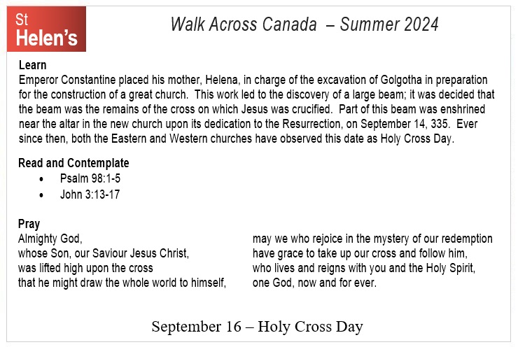 St Helen's Across Canada Postcard Prayers 13 Holy Cross Day v01 St Helen's Virtual Walk Across Canada - Prayers - September 16